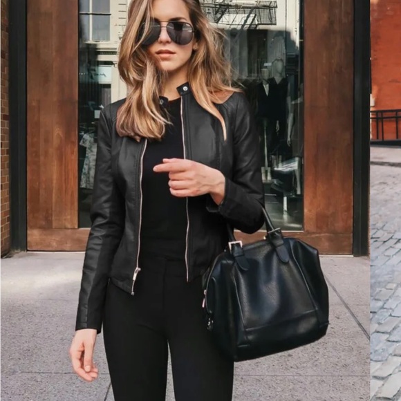 Express Sleek Black Faux Leather Jacket - Picture 3 of 12